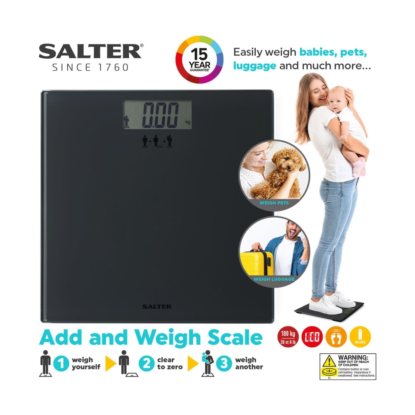 Salter SA00300 GGFEU16 Add and Weigh Scale Black