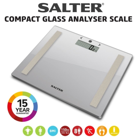 Salter 9113 SV3RAREU16 Compact Glass Analyser Bathroom Scales - Silver