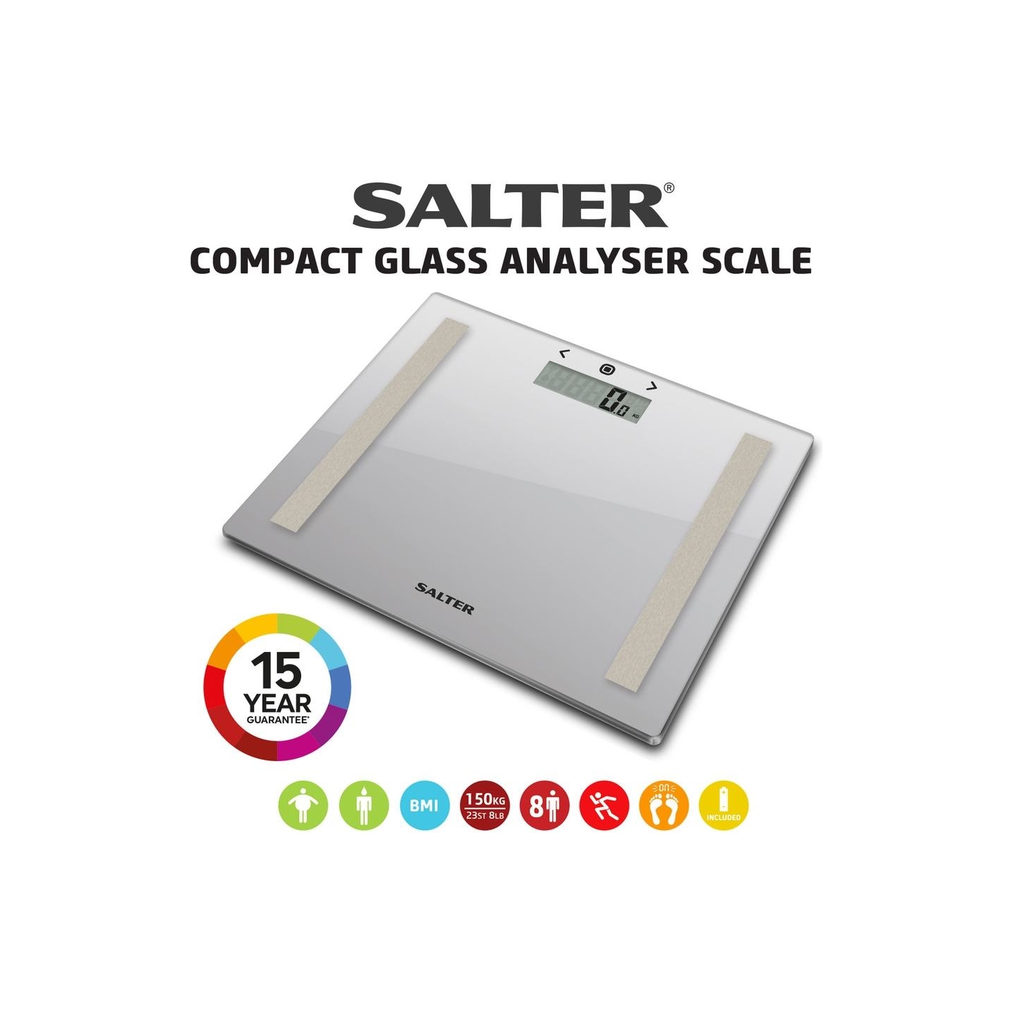 Salter 9113 SV3RAREU16 Compact Glass Analyser Bathroom Scales - Silver
