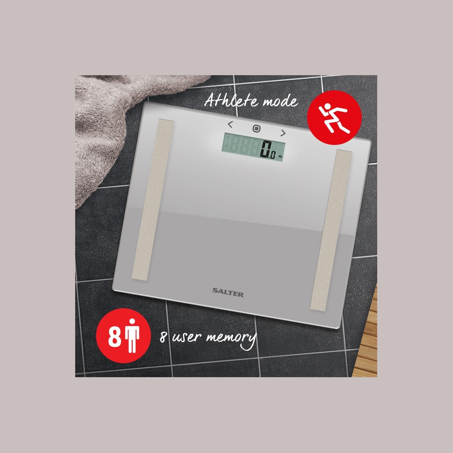 Salter 9113 SV3RAREU16 Compact Glass Analyser Bathroom Scales - Silver