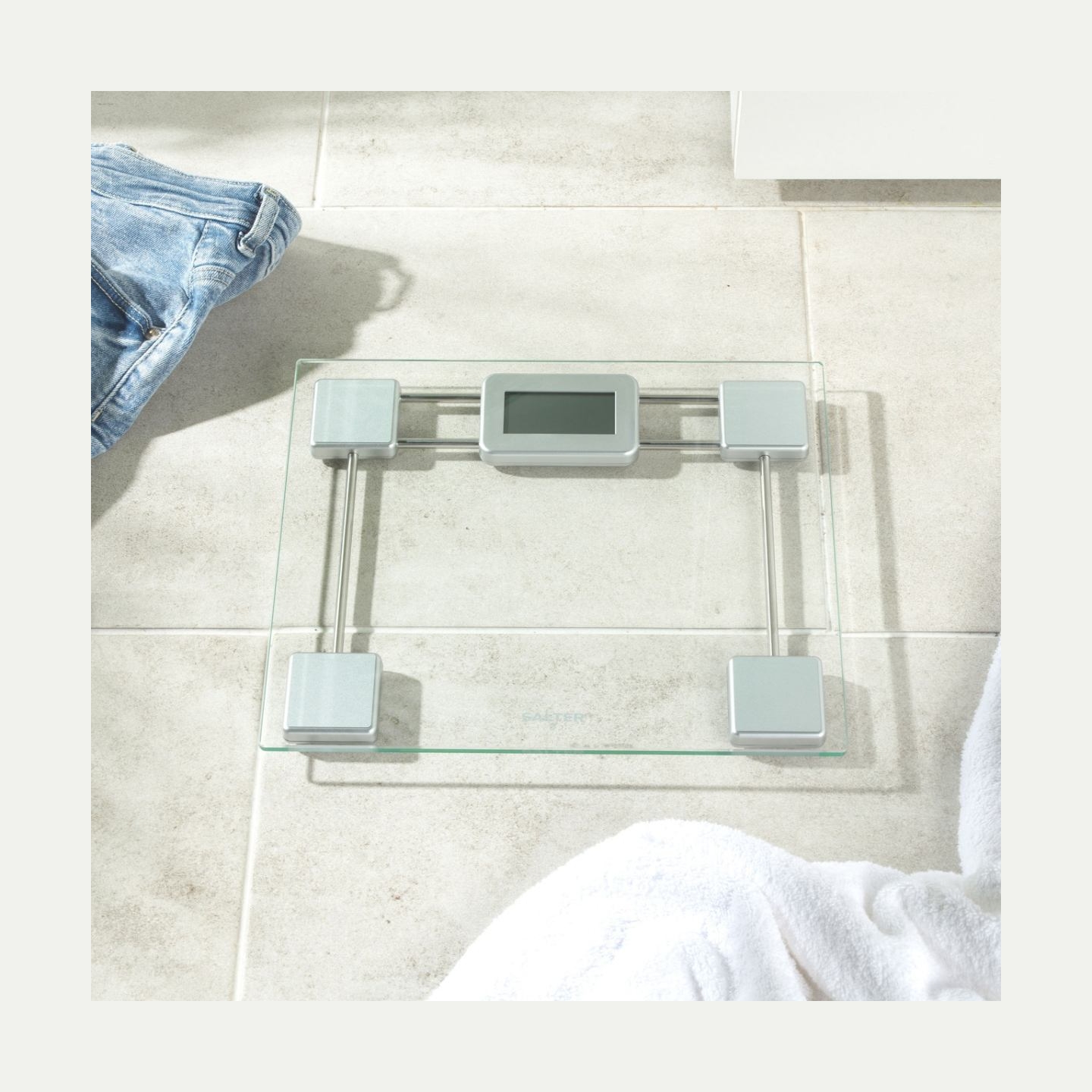 Salter 9081 SVFEU12 Glass Electronic Bathroom Scale, Silver/Transparent