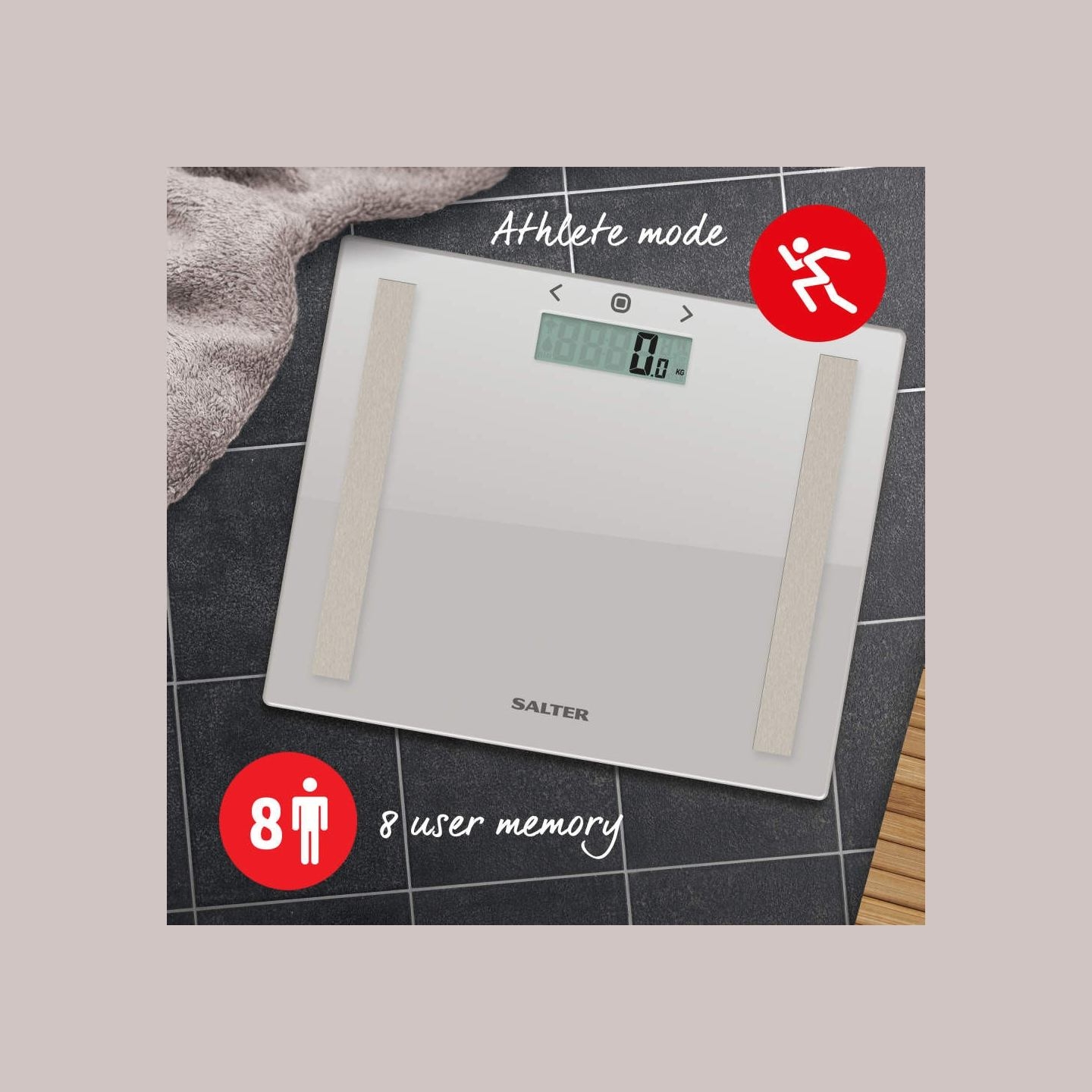 Salter 9113 GFEU12  Compact Glass Analyser Bathroom Scales, Grey