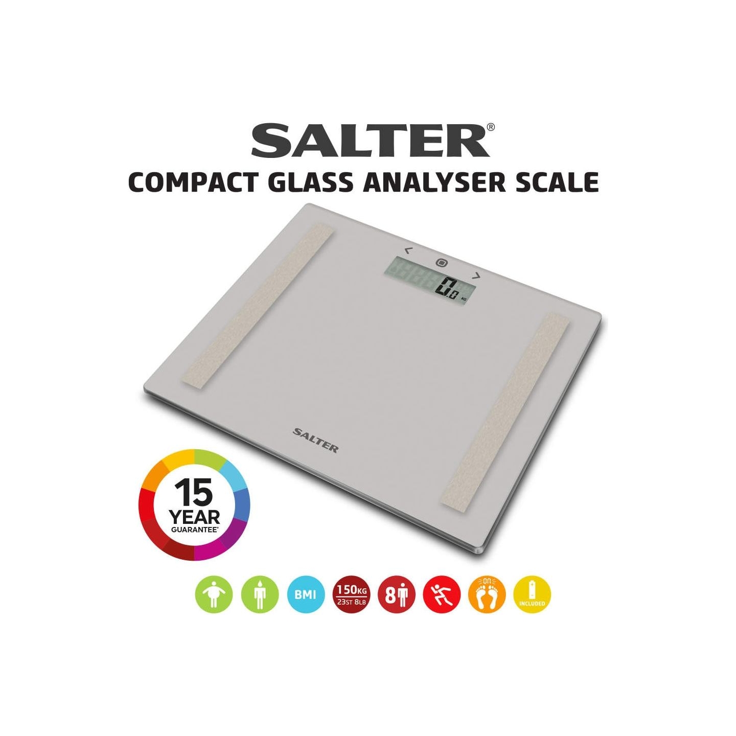 Salter 9113 GFEU12  Compact Glass Analyser Bathroom Scales, Grey