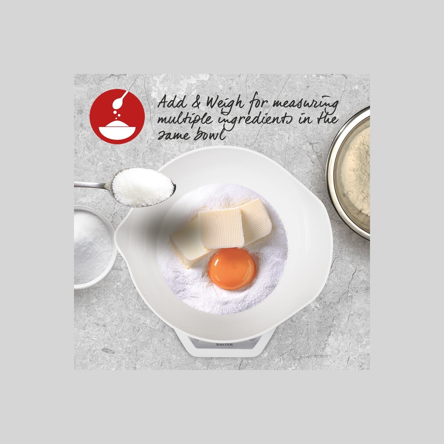 Salter 1024 WHDR14EU16 Digital Kitchen Scale & Dual Pour Bowl - White