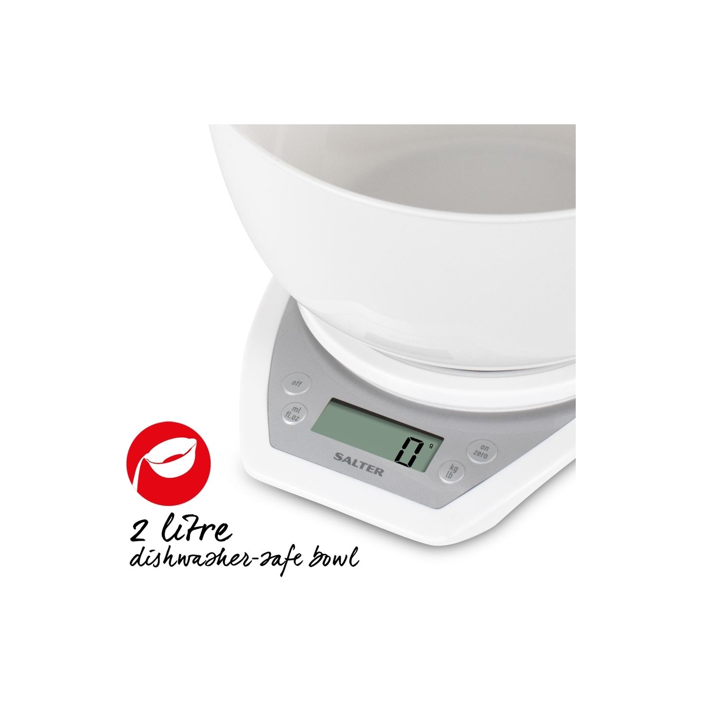 Salter 1024 WHDR14EU16 Digital Kitchen Scale & Dual Pour Bowl - White
