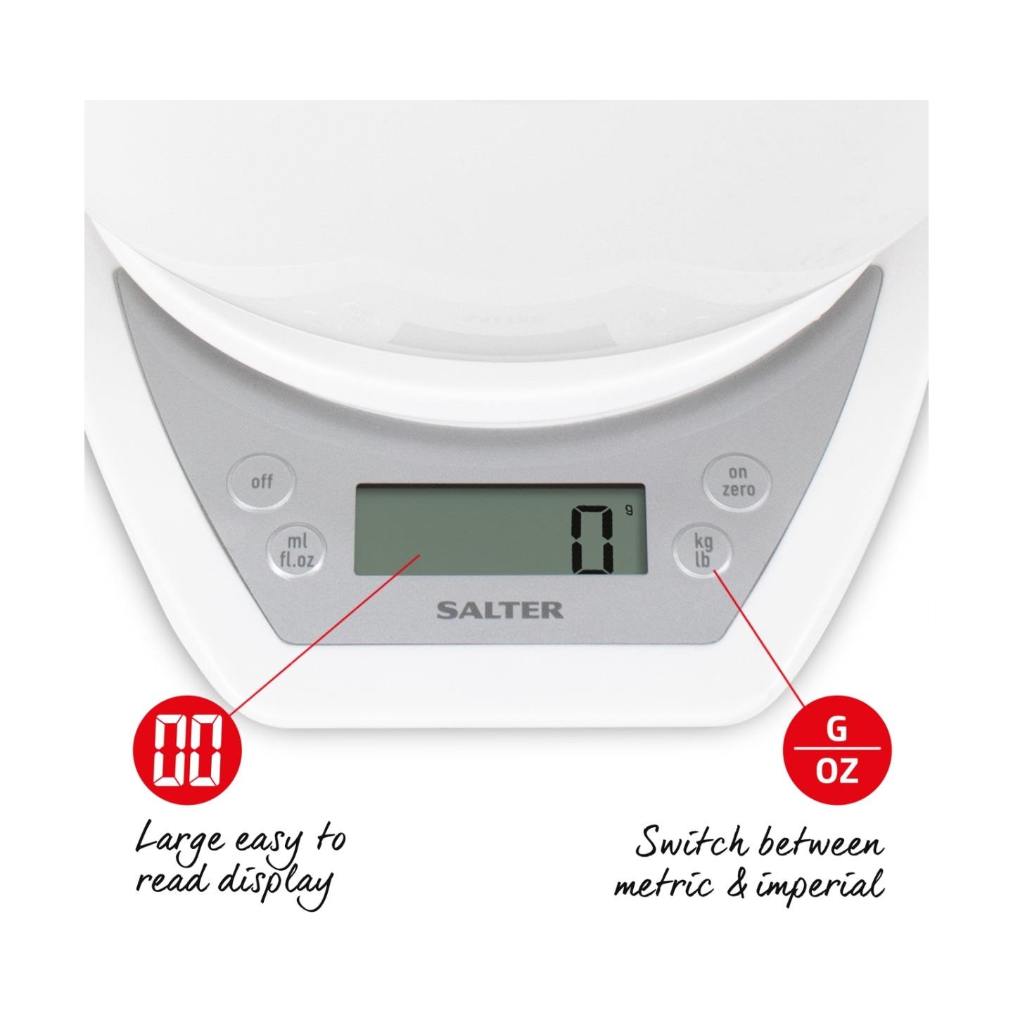 Salter 1024 WHDR14EU16 Digital Kitchen Scale & Dual Pour Bowl - White