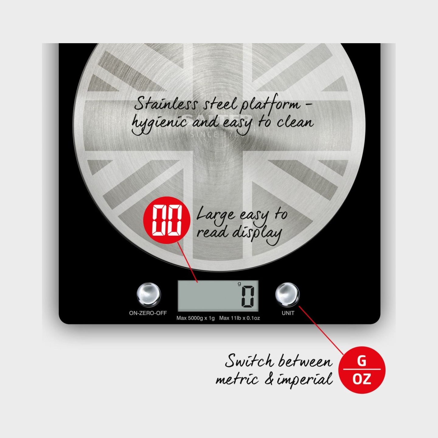 Salter 1036 UJBKDR Great British Disc Digital Kitchen Scale