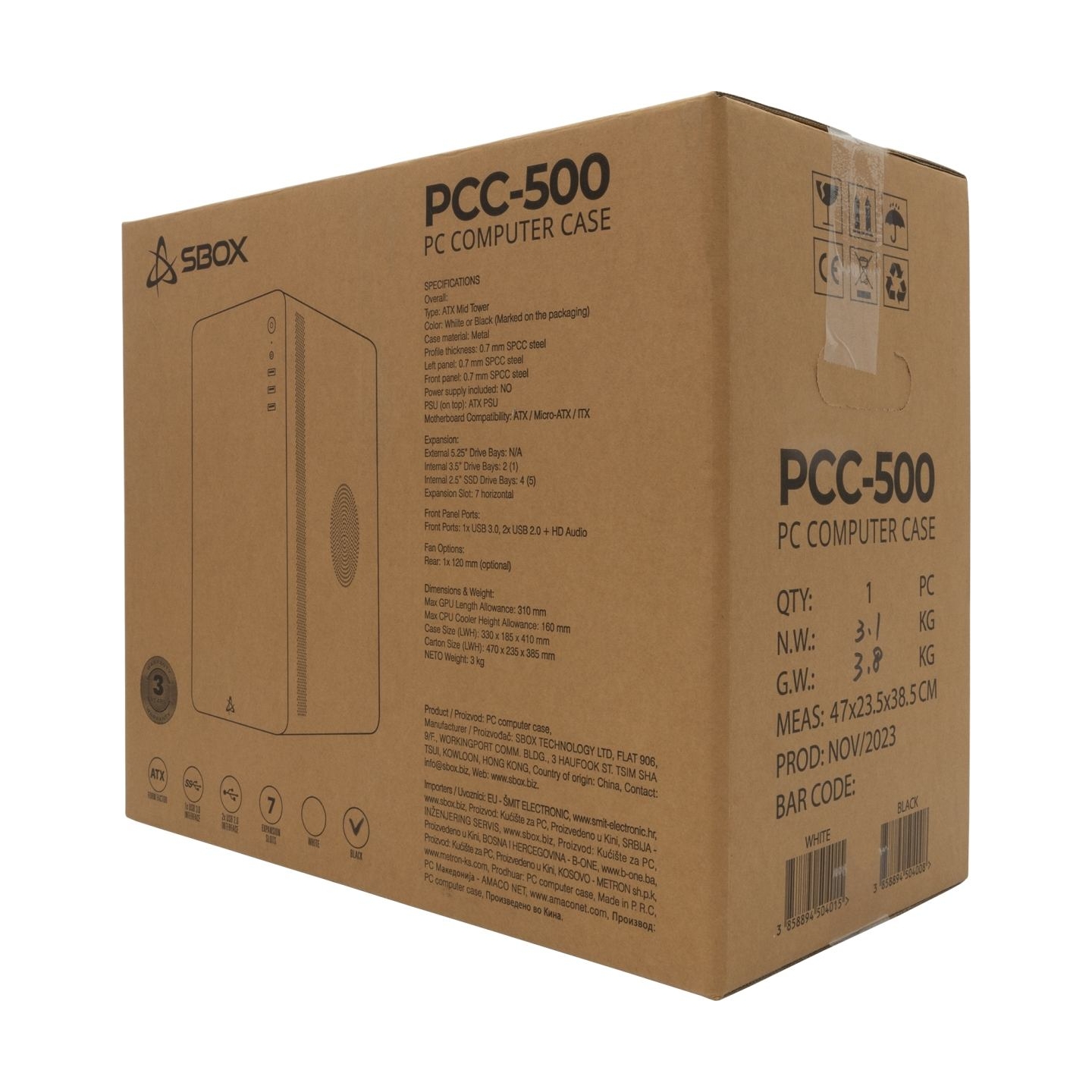 Sbox PCC-500 Black ATX