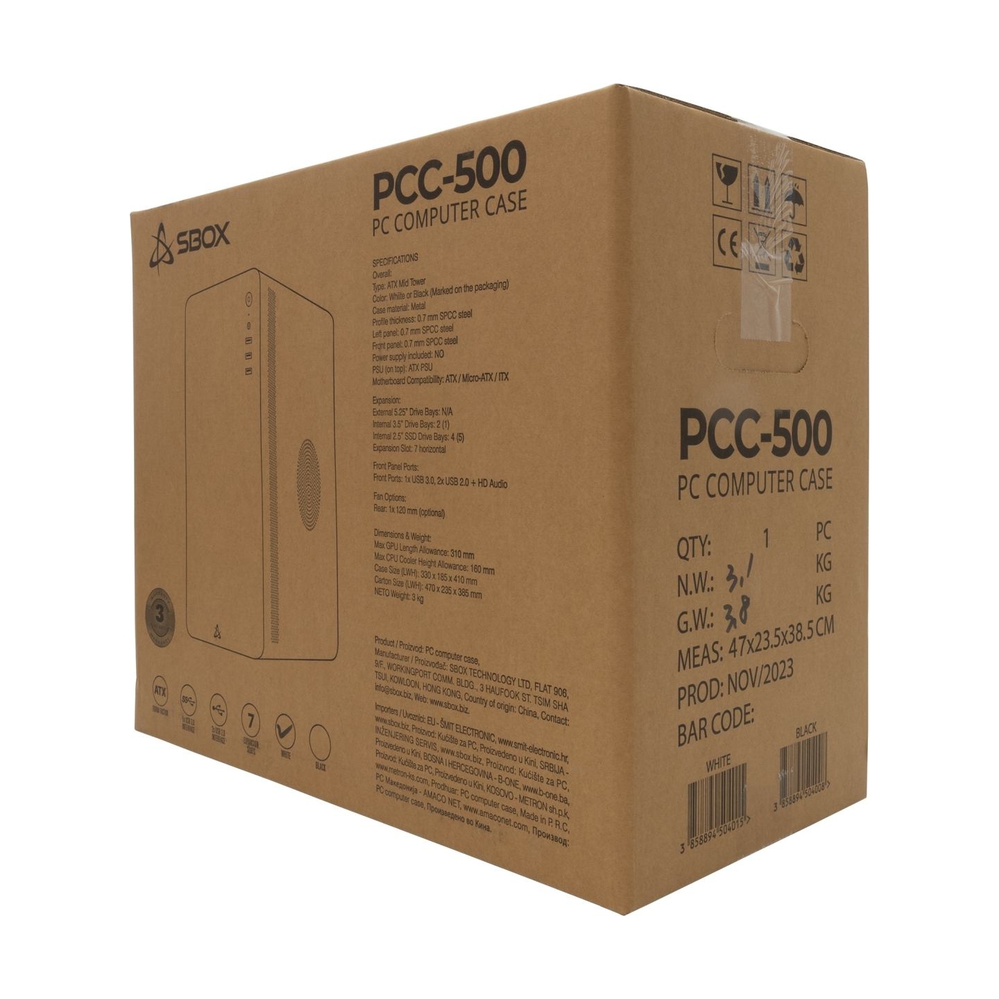 Sbox PCC-500 White ATX
