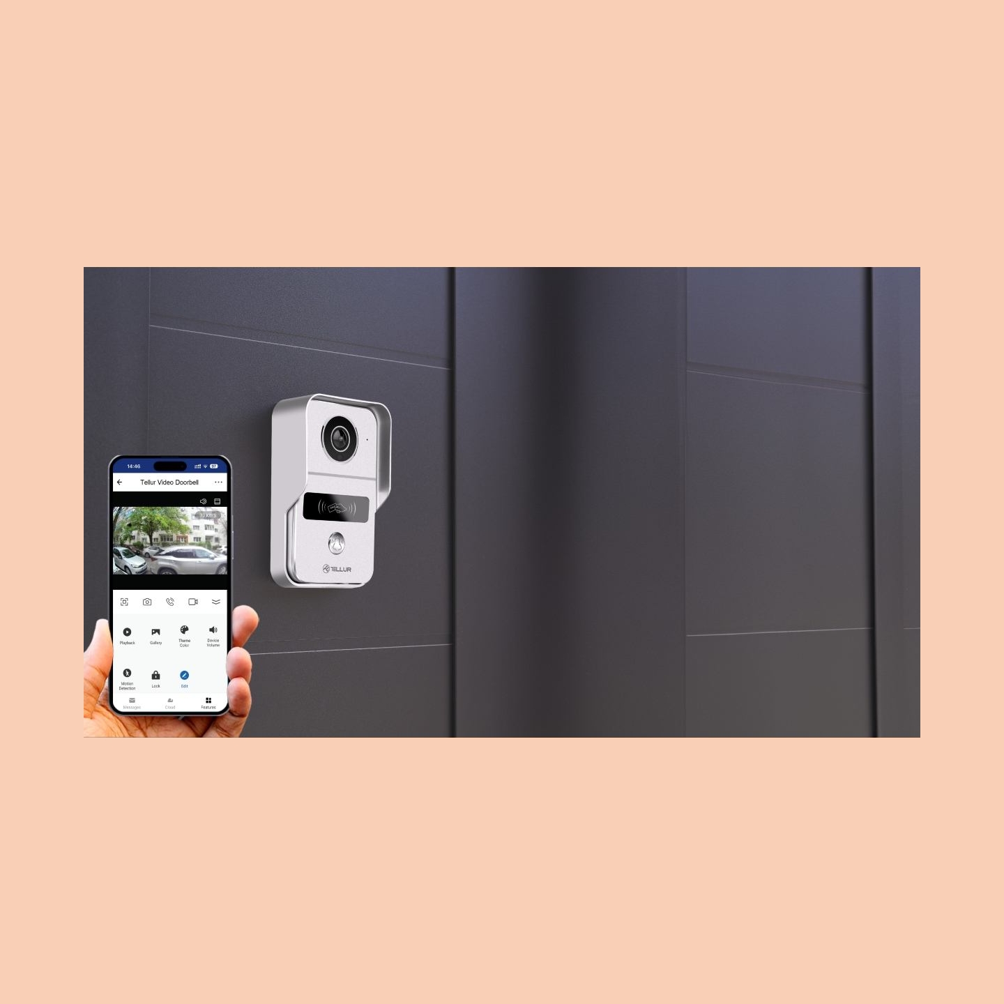 Tellur Smart WiFi Video DoorBell 1080P, Unlock function, Indoor chime, grey
