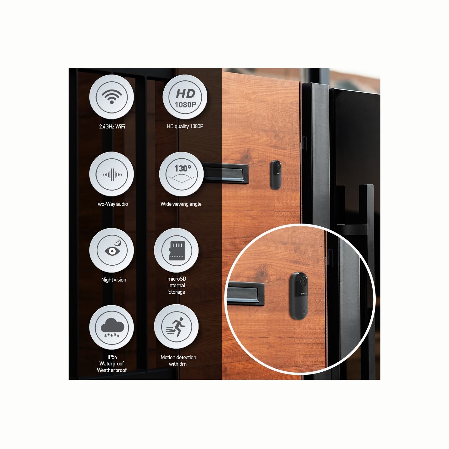 Tellur Smart WiFi Video DoorBell 1080P, PIR, Wired Black