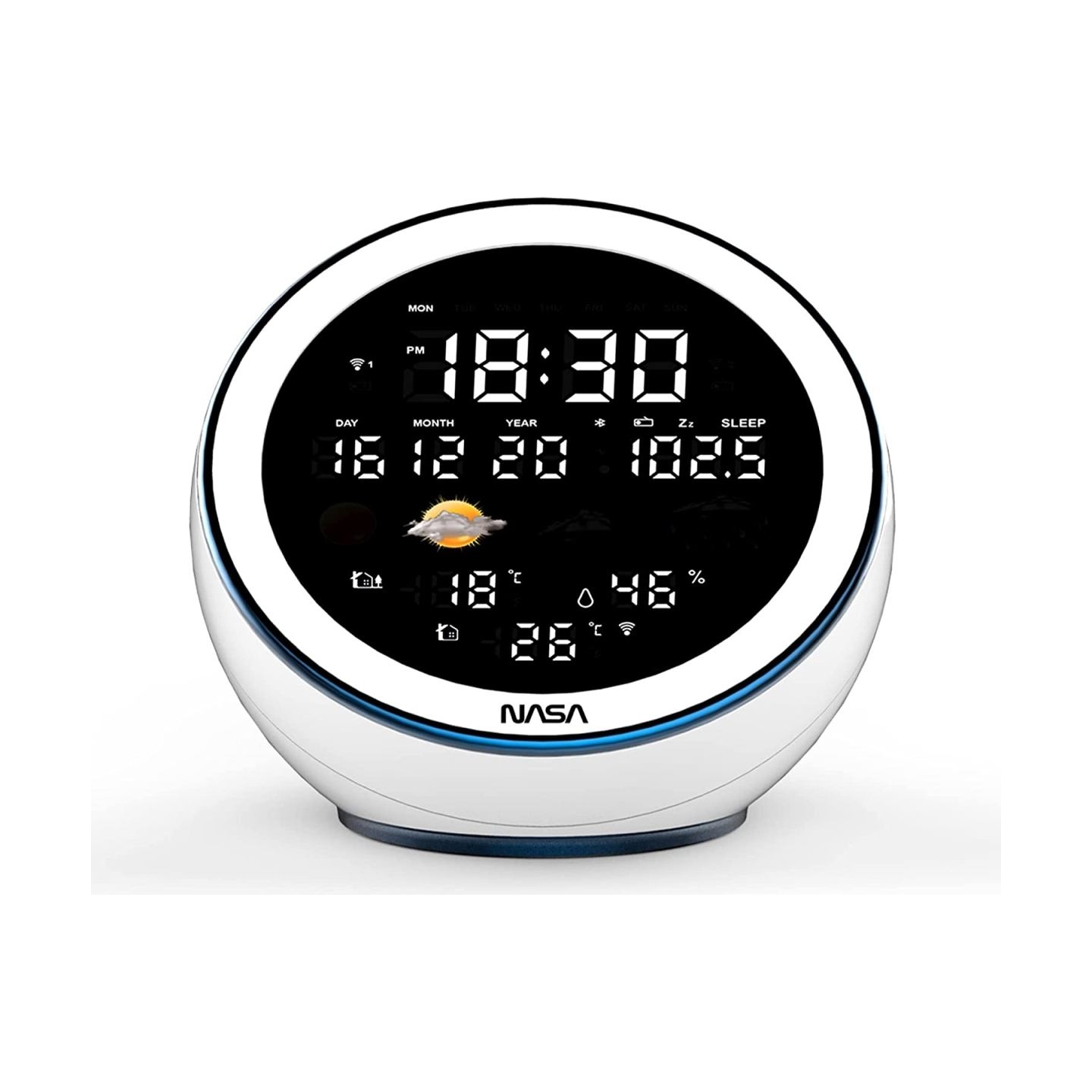 Nasa WSP1500 white Weather Station/Speaker BT Moon