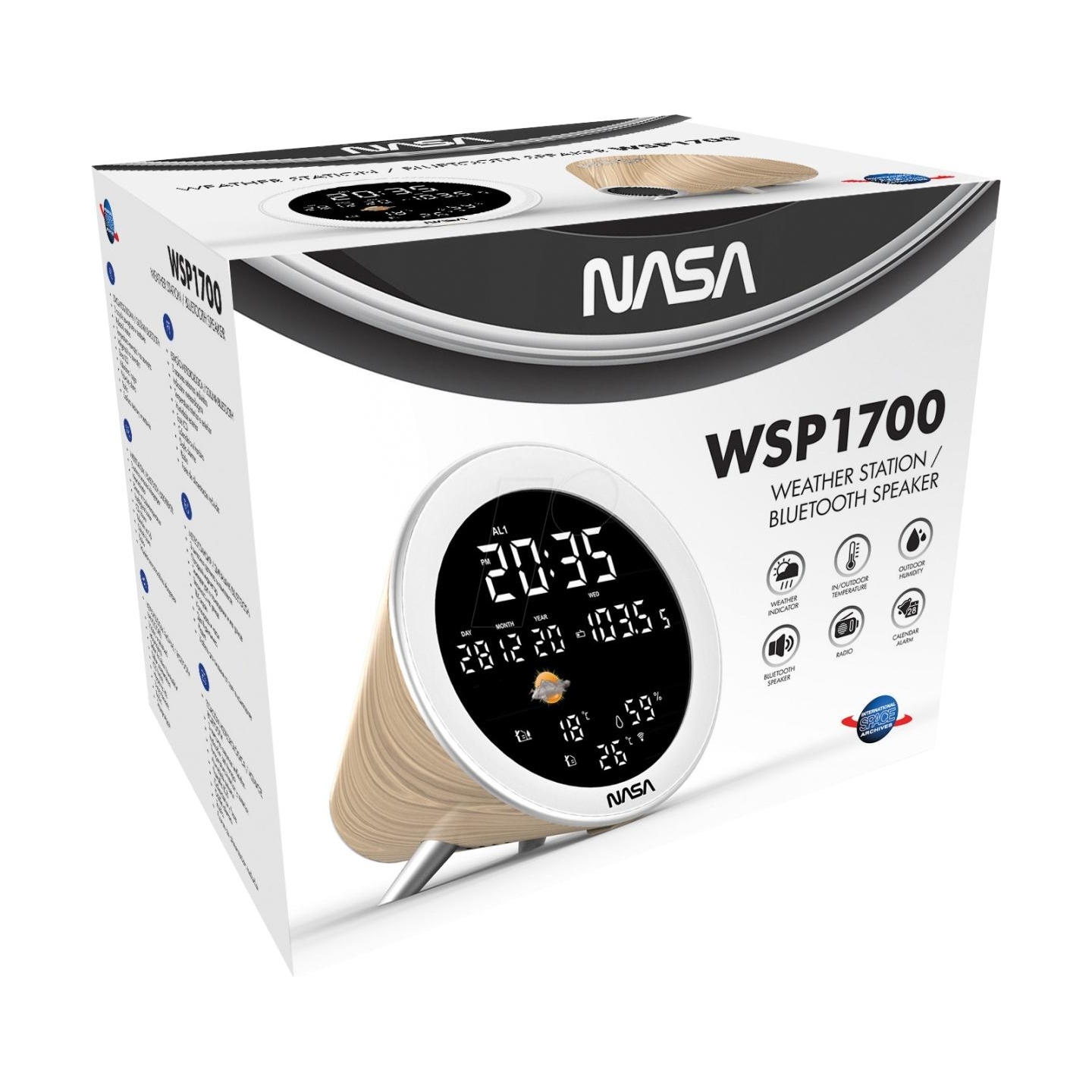 Nasa WSP1700 wood Weather Station/Speaker BT Ship