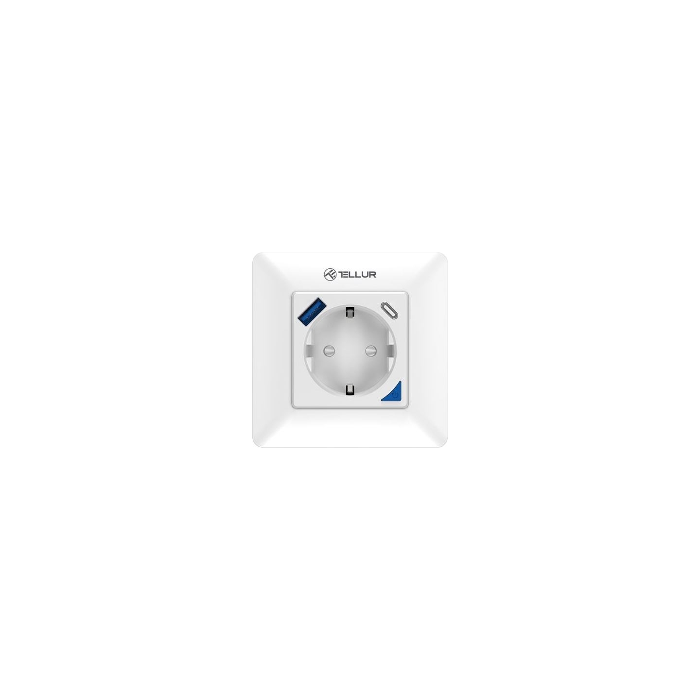 Tellur Smart WiFi Wall Plug 3600W 16A, PD20W, USB 18W, energy reading, white