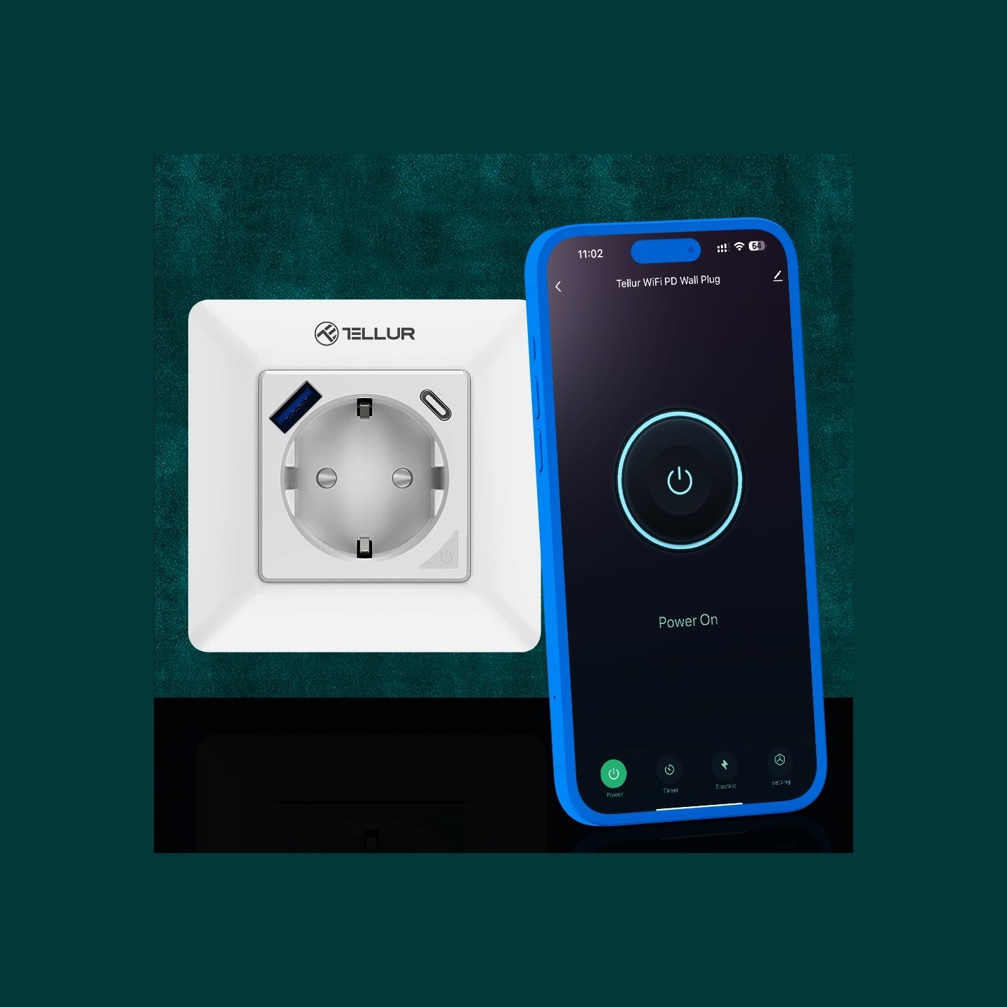 Tellur Smart WiFi Wall Plug 3600W 16A, PD20W, USB 18W, energy reading, white