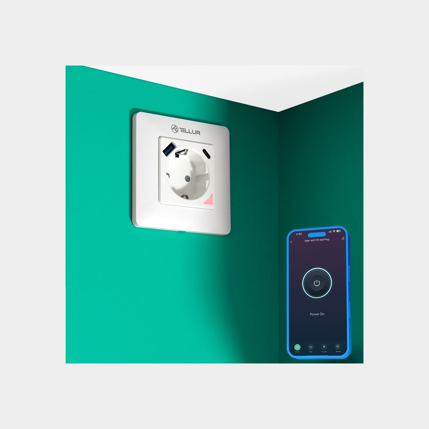 Tellur Smart WiFi Wall Plug 3600W 16A, PD20W, USB 18W, energy reading, white