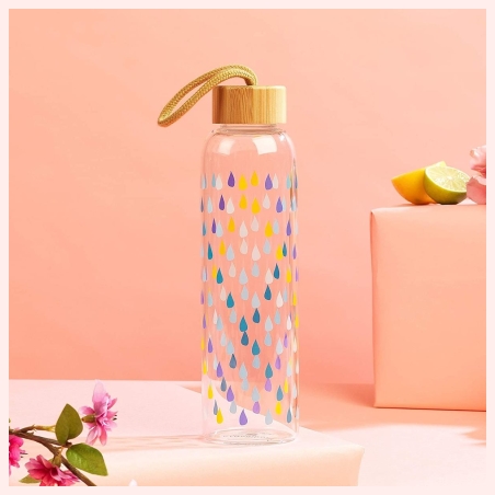 Cambridge CM06991 Raindrops Glass Bottle 550ml with Bamboo Lid