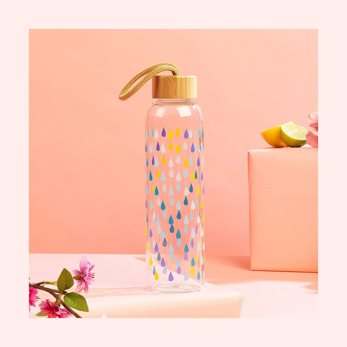 Cambridge CM06991 Raindrops Glass Bottle 550ml with Bamboo Lid