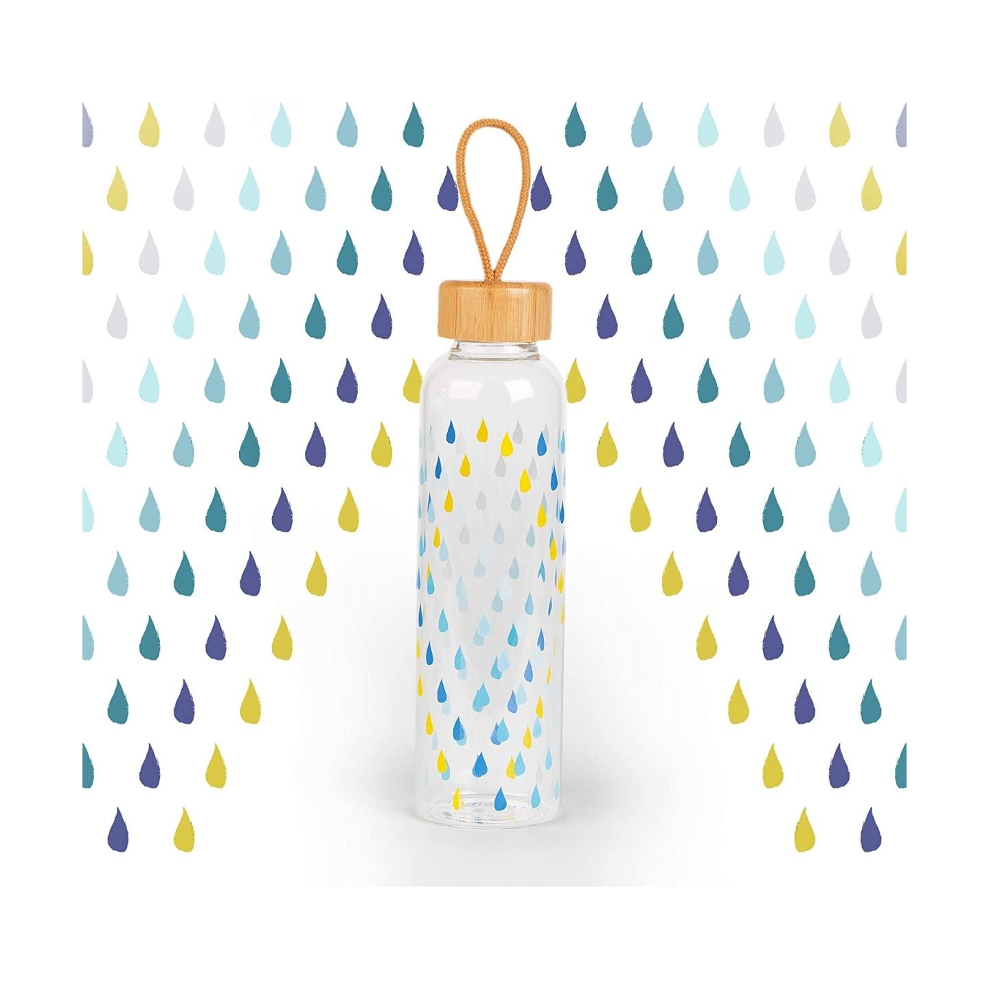 Cambridge CM06991 Raindrops Glass Bottle 550ml with Bamboo Lid