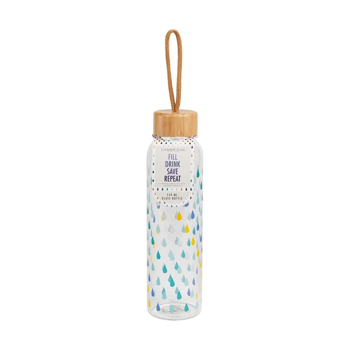 Cambridge CM06991 Raindrops Glass Bottle 550ml with Bamboo Lid