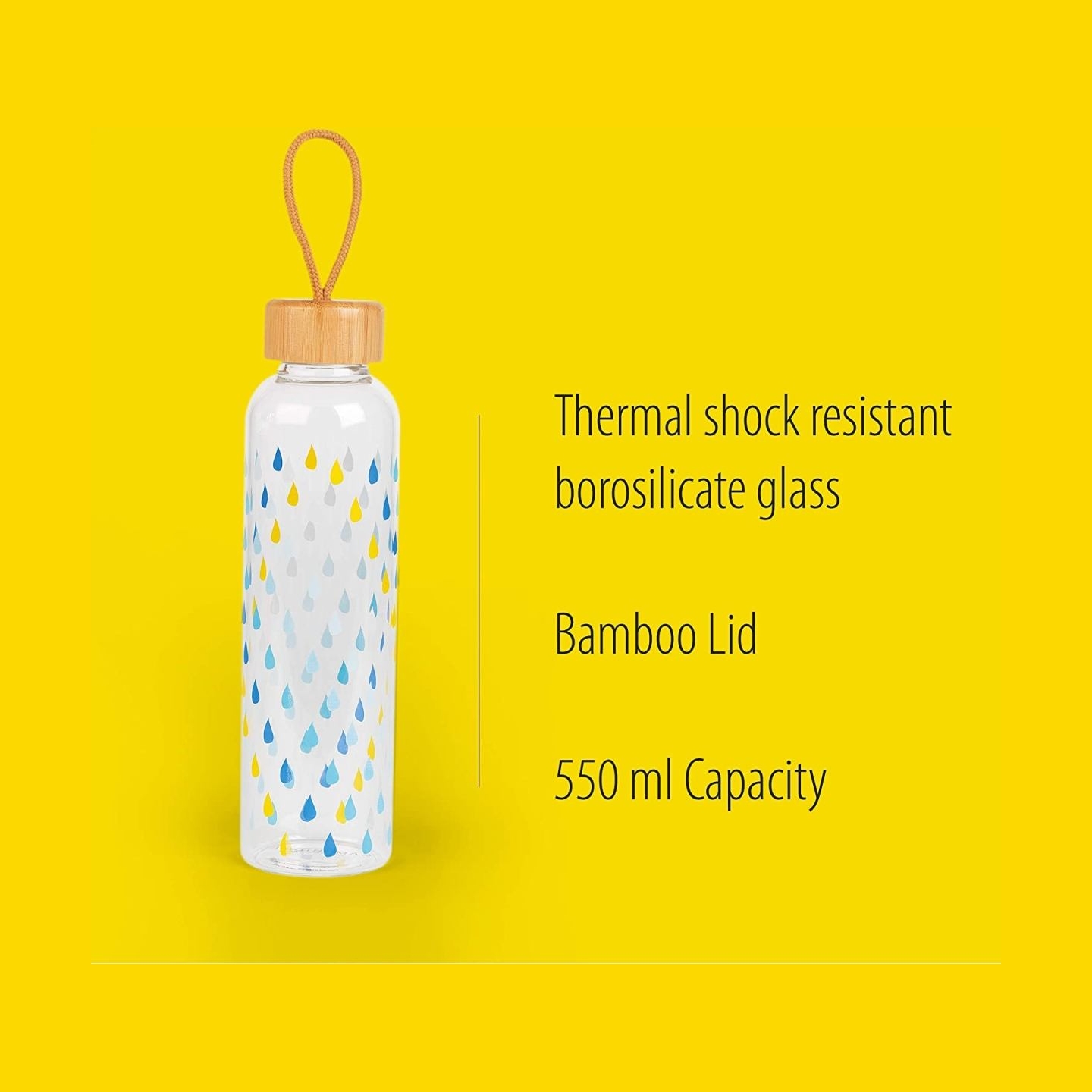 Cambridge CM06991 Raindrops Glass Bottle 550ml with Bamboo Lid