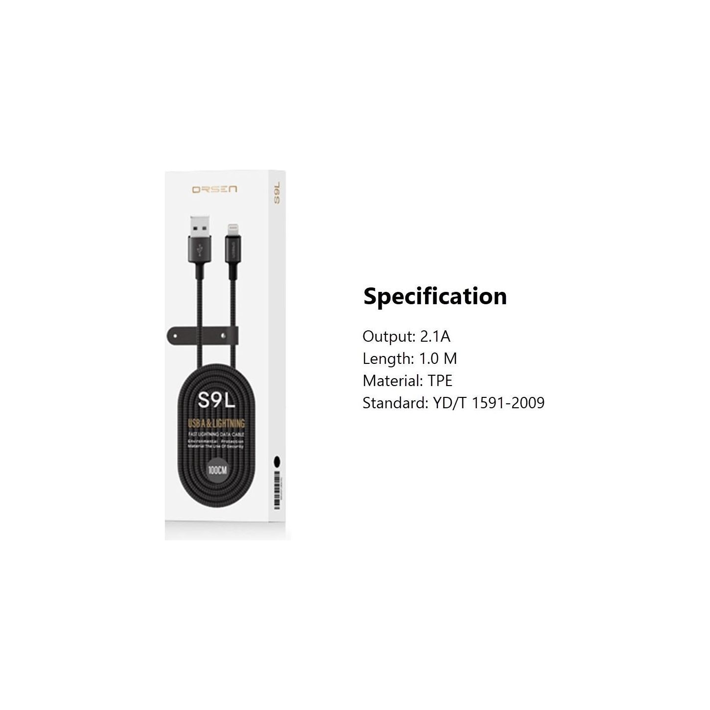 Orsen S9L USB A and Lightning 2.1A 1m black