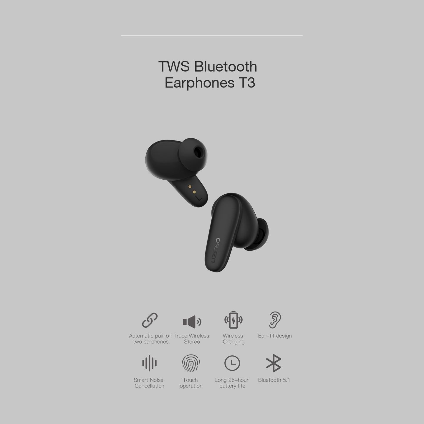 Orsen T3 Bluetooth Earphones Black