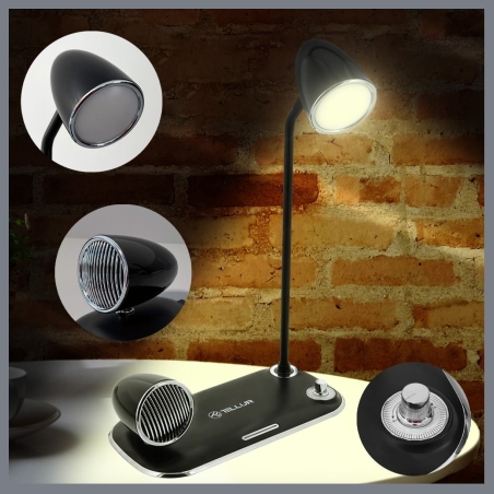 Tellur Nostalgia Wireless Desk Charger, Bluetooth Speaker, Desk Lamp black