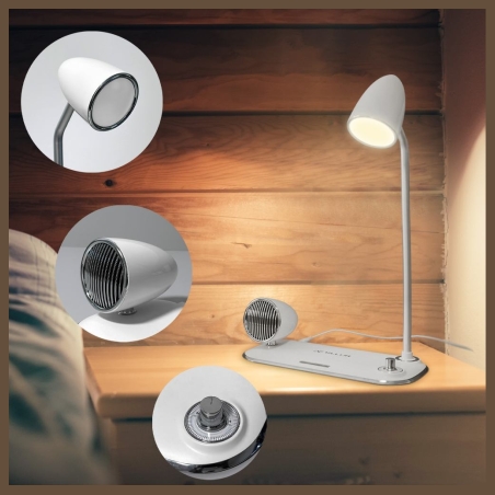 Tellur Nostalgia Wireless Desk Charger, Bluetooth Speaker, Desk Lamp white
