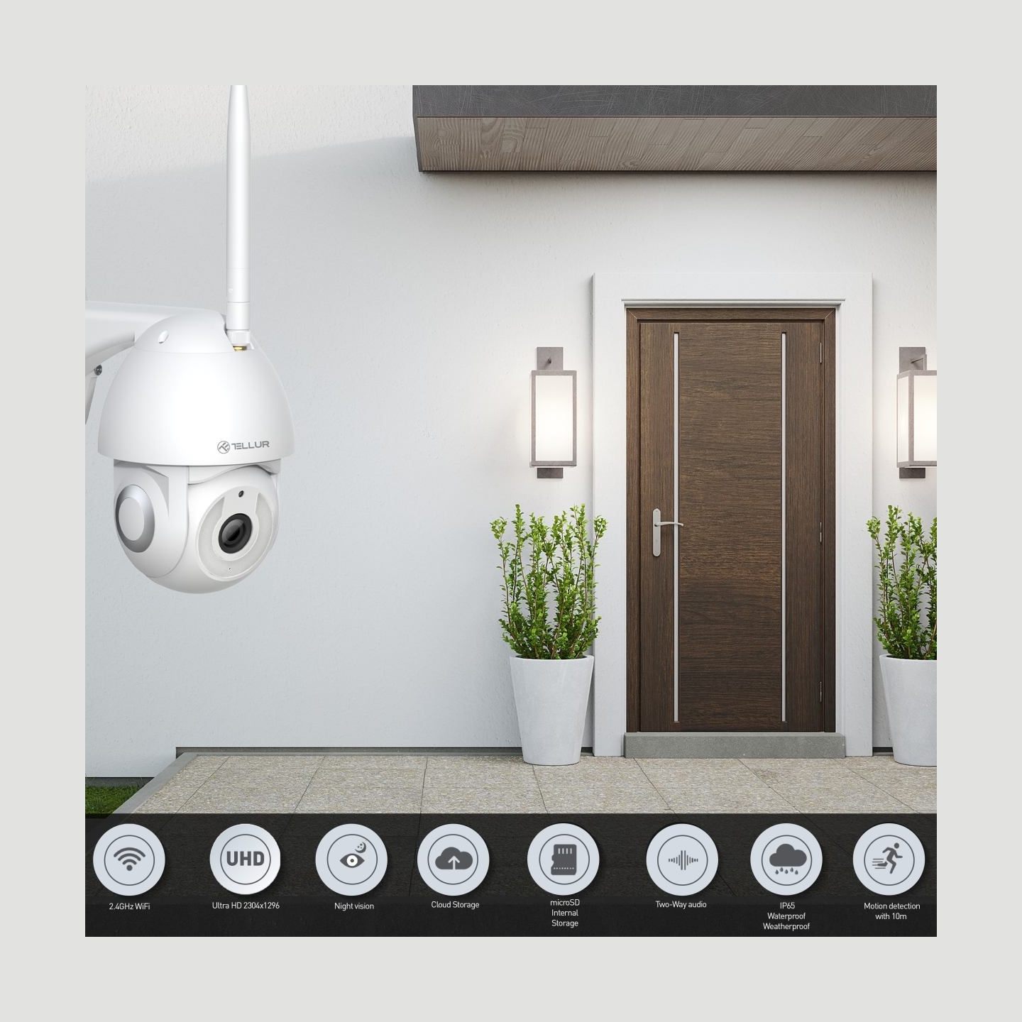 Tellur Smart WiFi Outdoor Camera 3MP, UltraHD, Autotracking, PTZ white