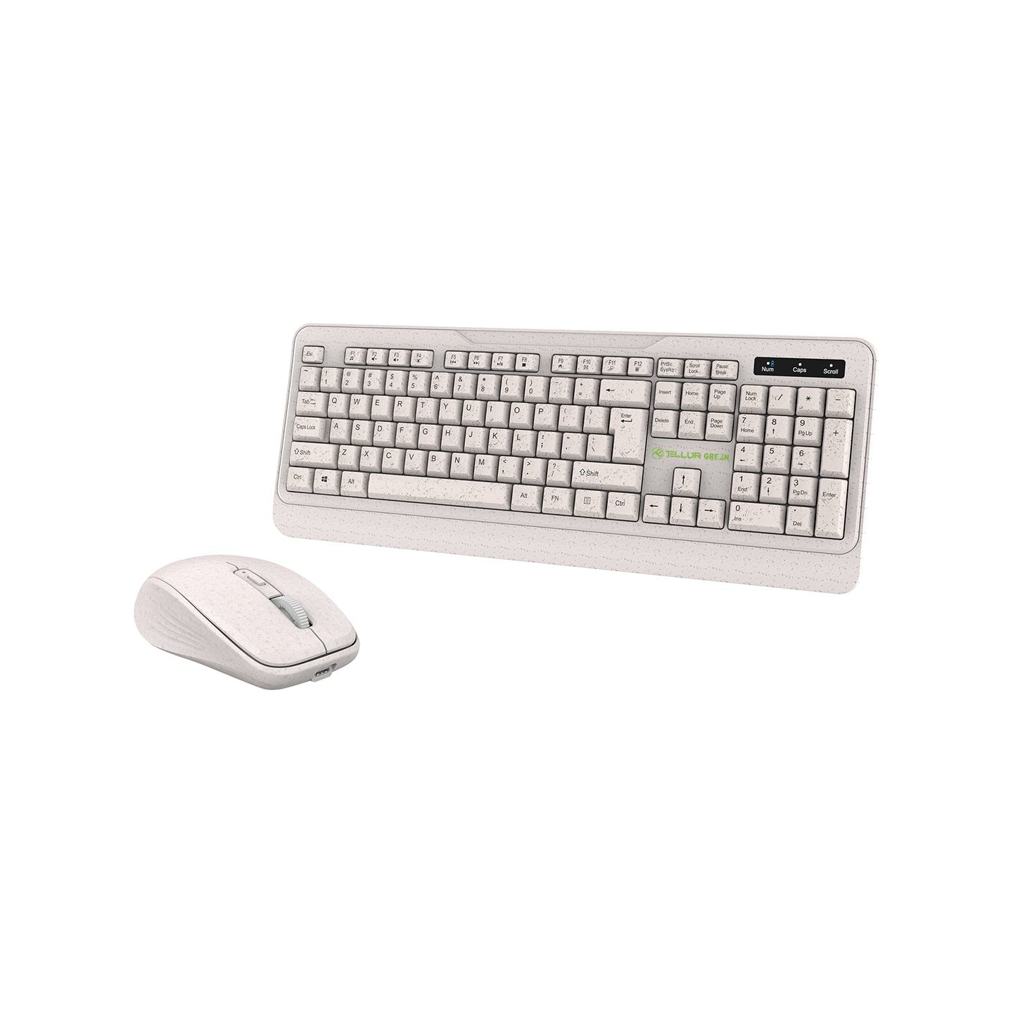 Tellur Green Wireless Keyboard and Mouse Nano Recever Creame