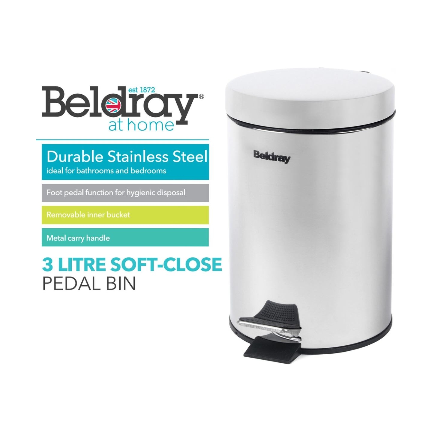 Beldray LA038098SSAFEU7 3 Litre Soft-Close Pedal Bin SS