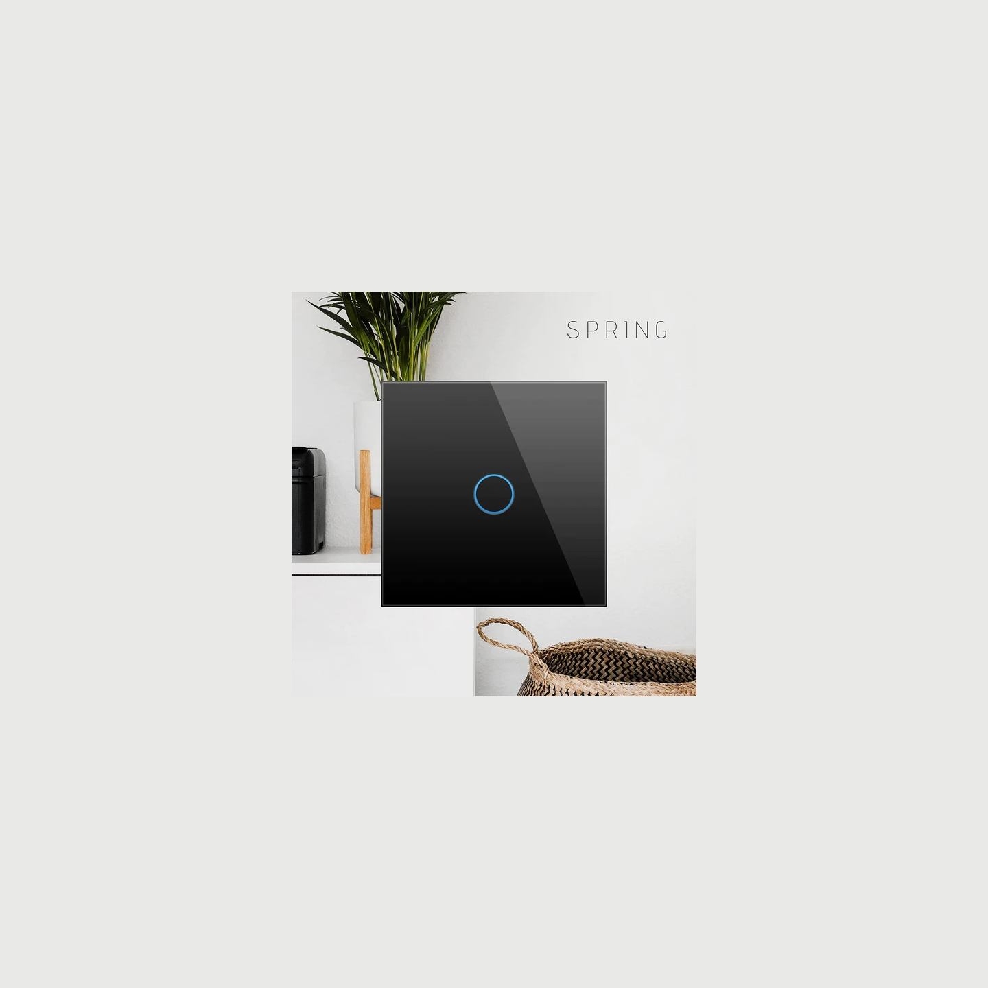 Spring One Gang, One Way Touch Switch, Glass Black