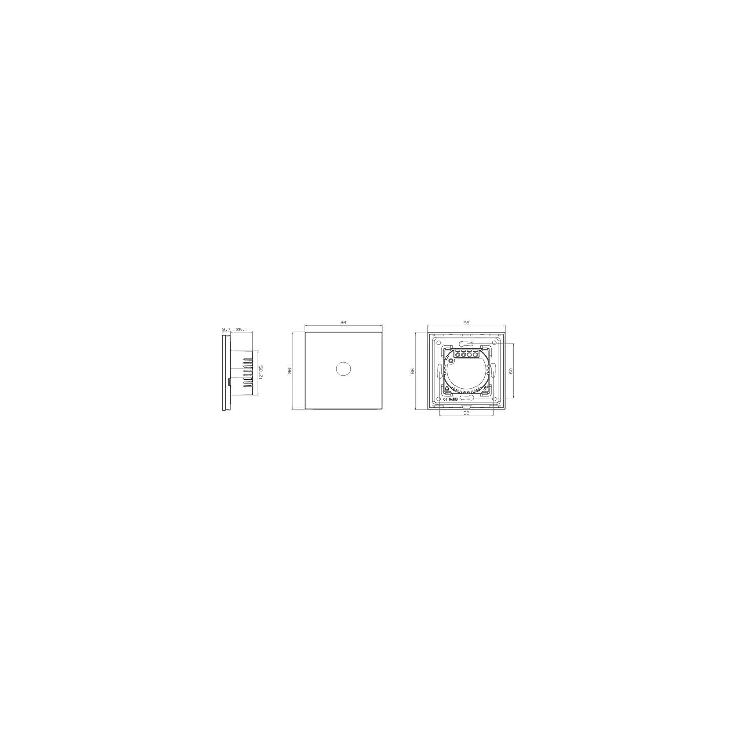 Spring One Gang, One Way Touch Switch, Glass Black