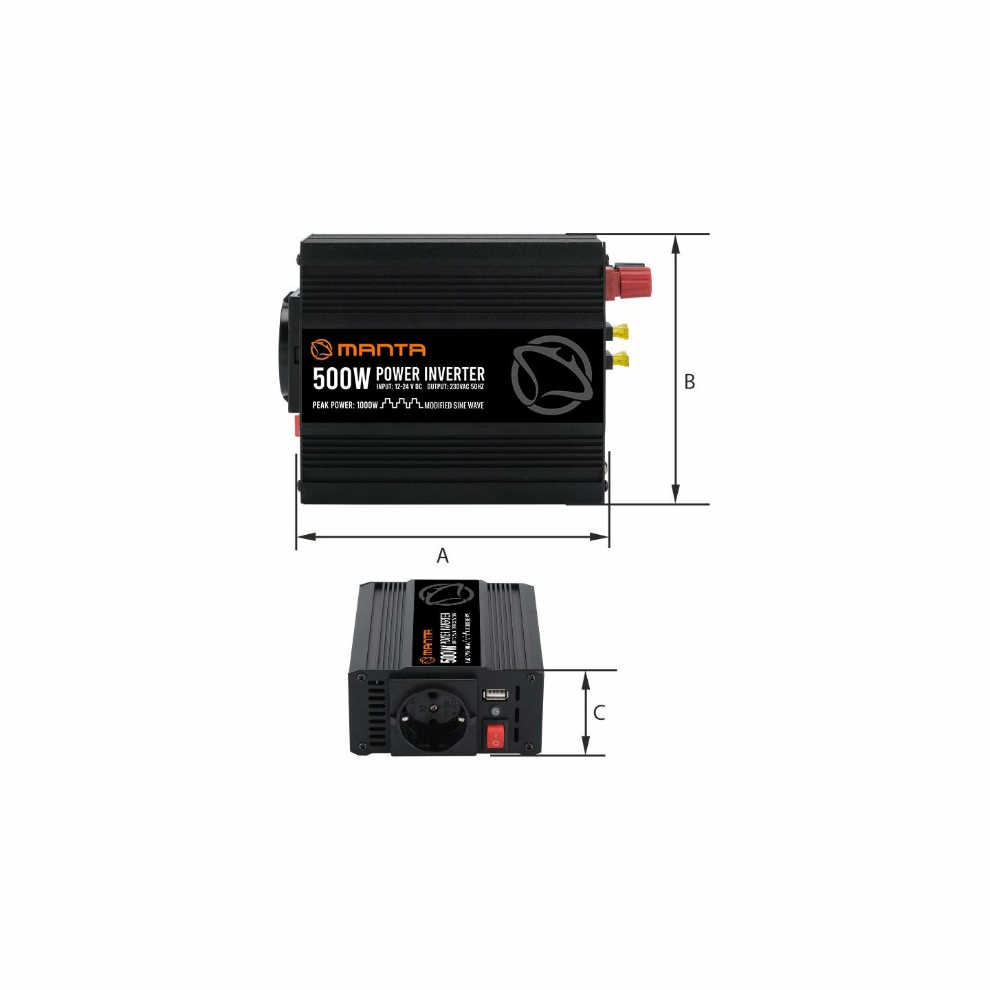 Manta MPI500M Power Inverter 500W/1000W DC to AC