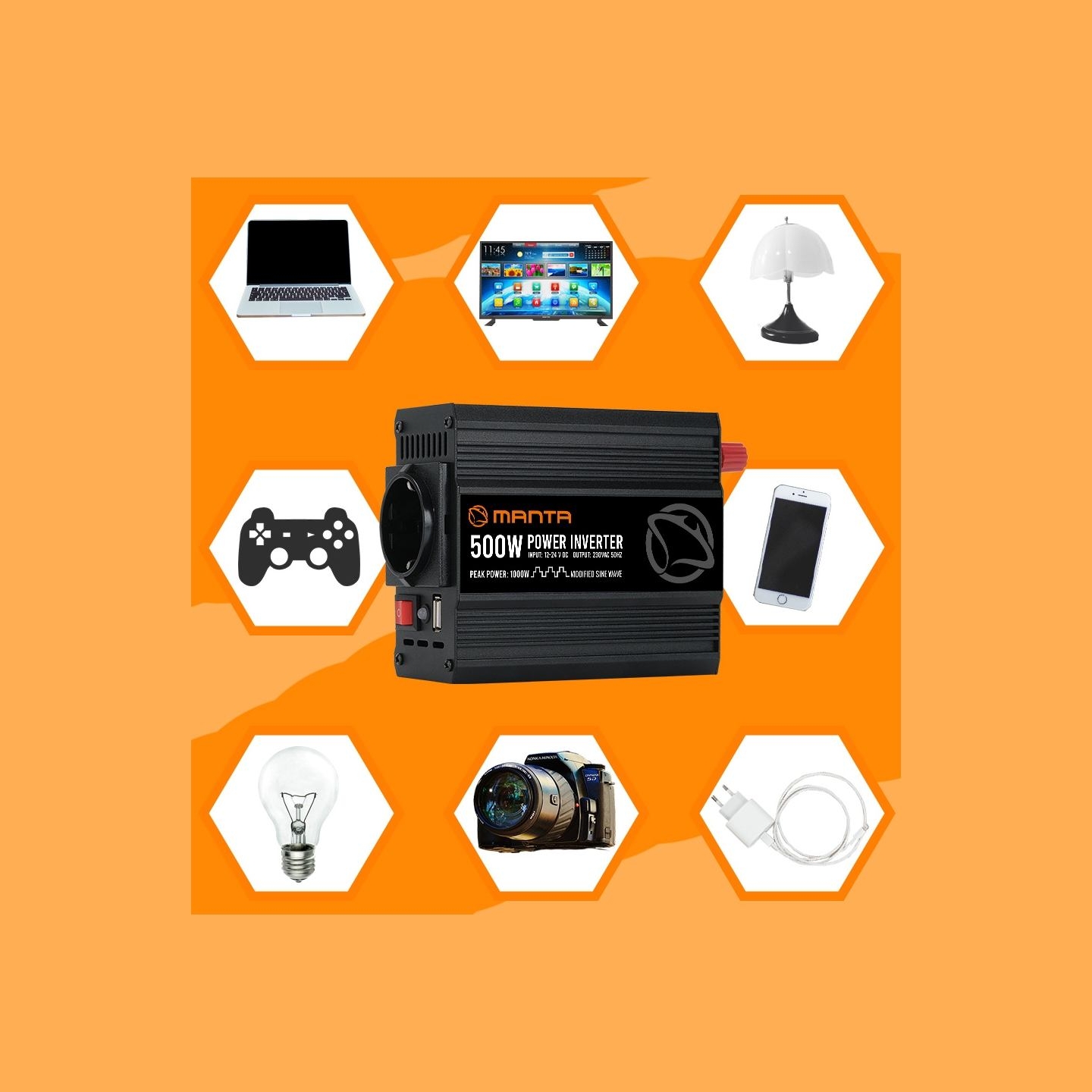 Manta MPI500M Power Inverter 500W/1000W DC to AC