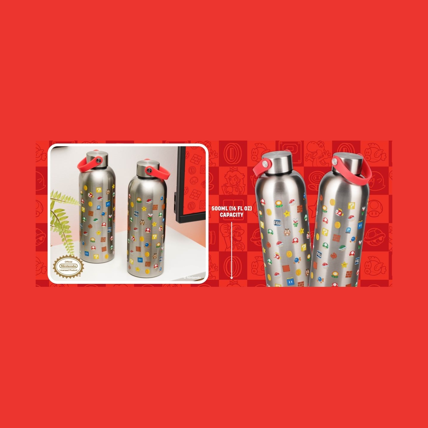 Paladone Super Mario Metal Water Bottle whit Carry Loop