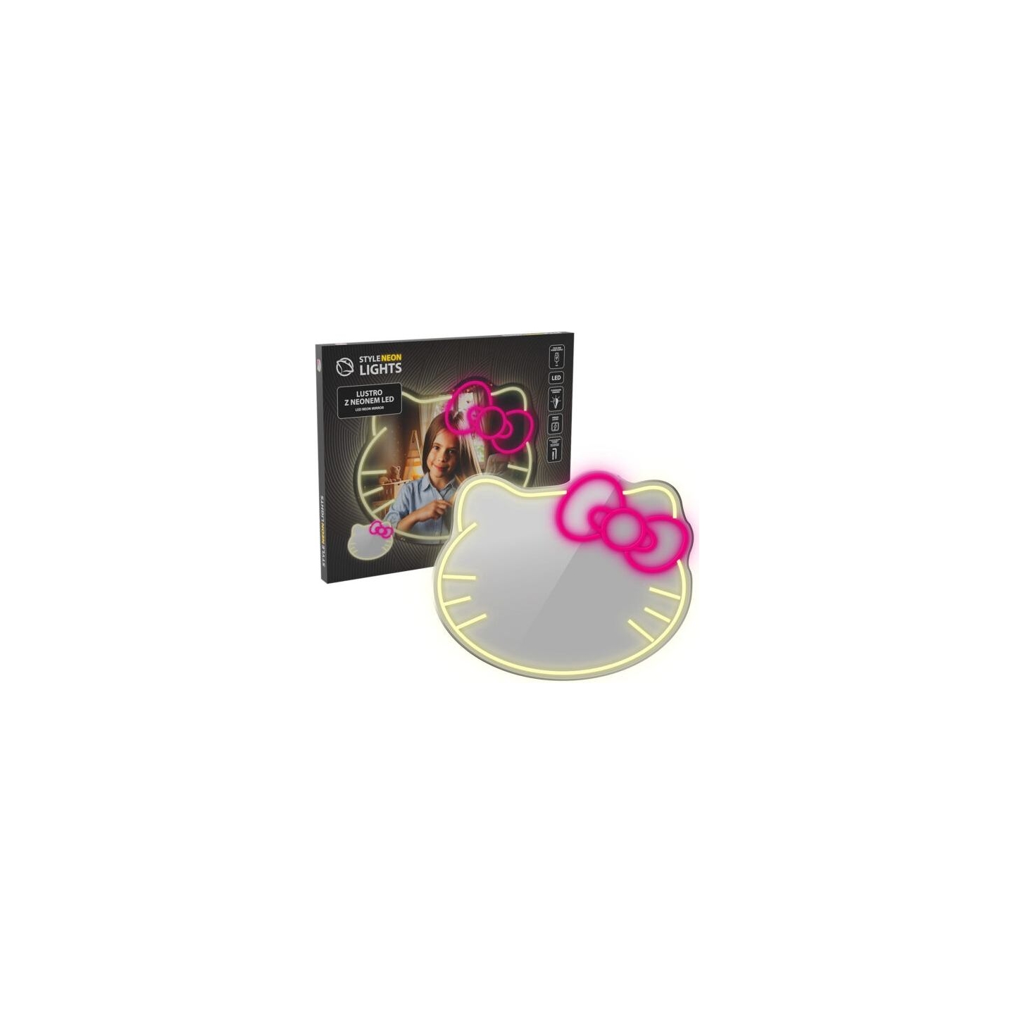 Manta MASNL129WH  Style Neon Lights Cat With A Bow LED Neon Mirror