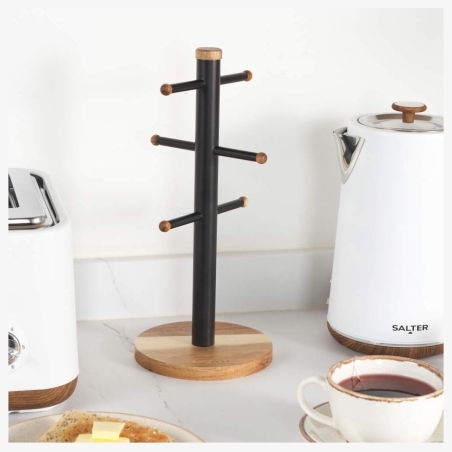 Salter BW1356611EU7 Toronto Mug Tree, Wood/Black