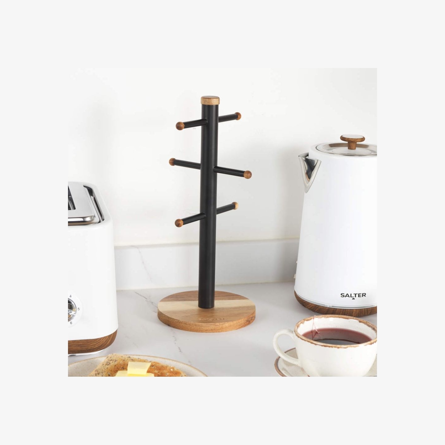 Salter BW1356611EU7 Toronto Mug Tree, Wood/Black