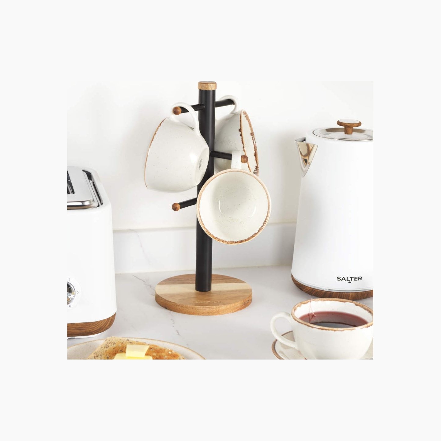 Salter BW1356611EU7 Toronto Mug Tree, Wood/Black