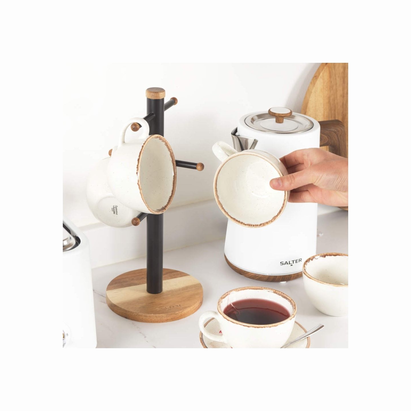 Salter BW1356611EU7 Toronto Mug Tree, Wood/Black