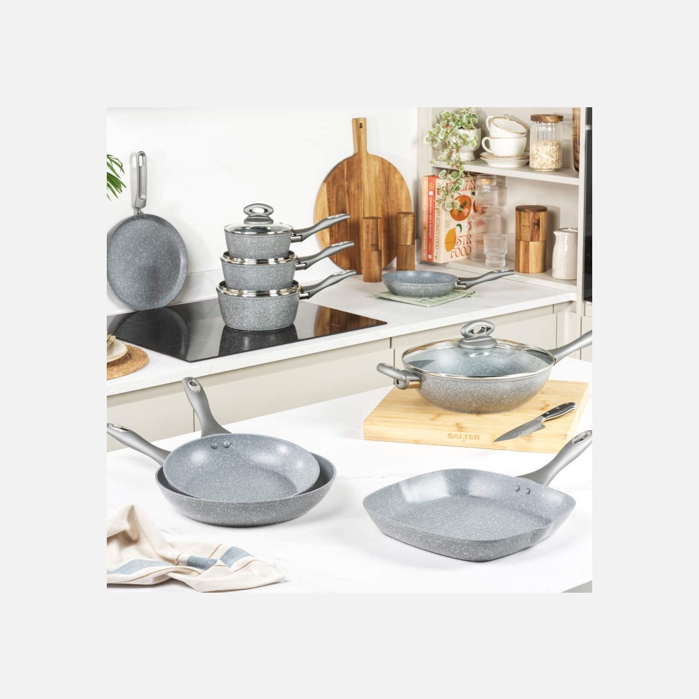 Salter BW02986G1EU7 Marblestone 3-Piece Saucepan Set - 16/18/20cm