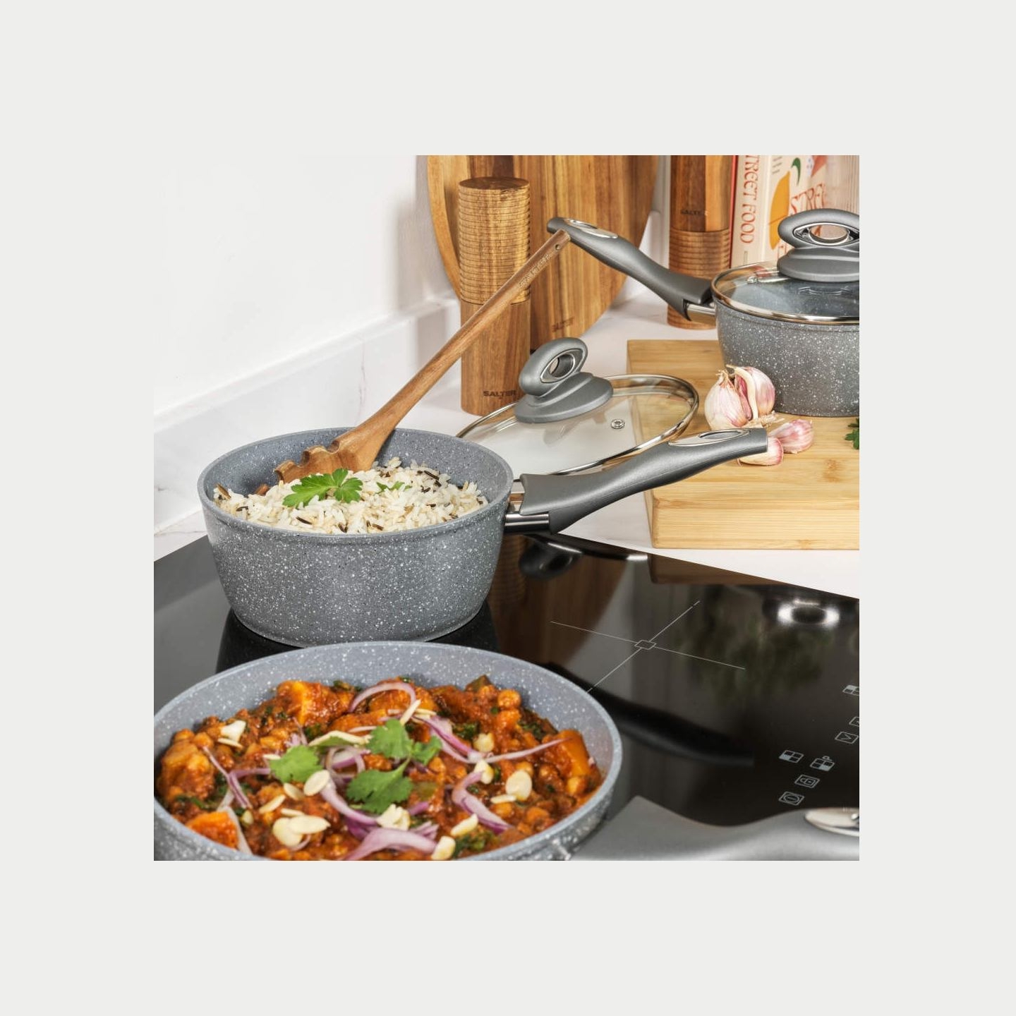 Salter BW02986G1EU7 Marblestone 3-Piece Saucepan Set - 16/18/20cm