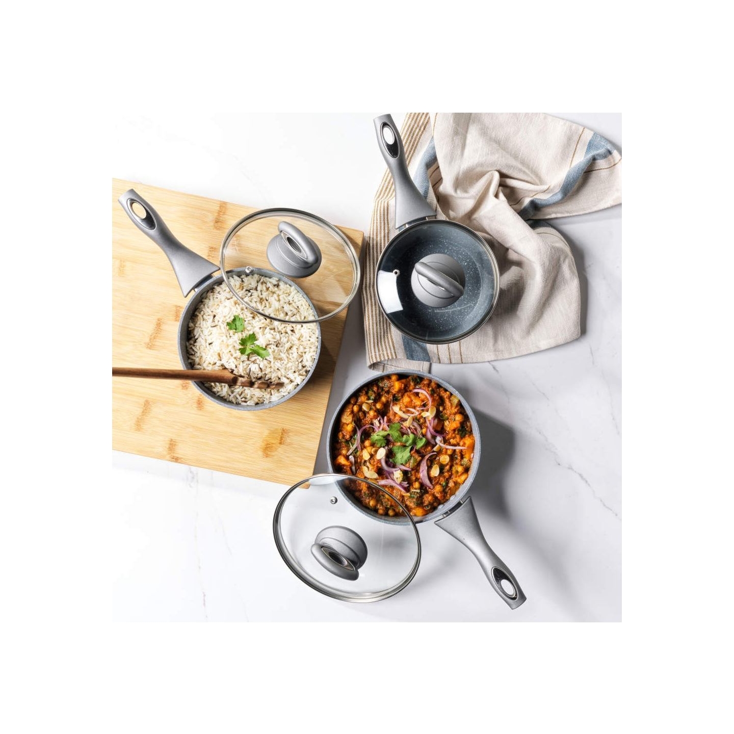 Salter BW02986G1EU7 Marblestone 3-Piece Saucepan Set - 16/18/20cm