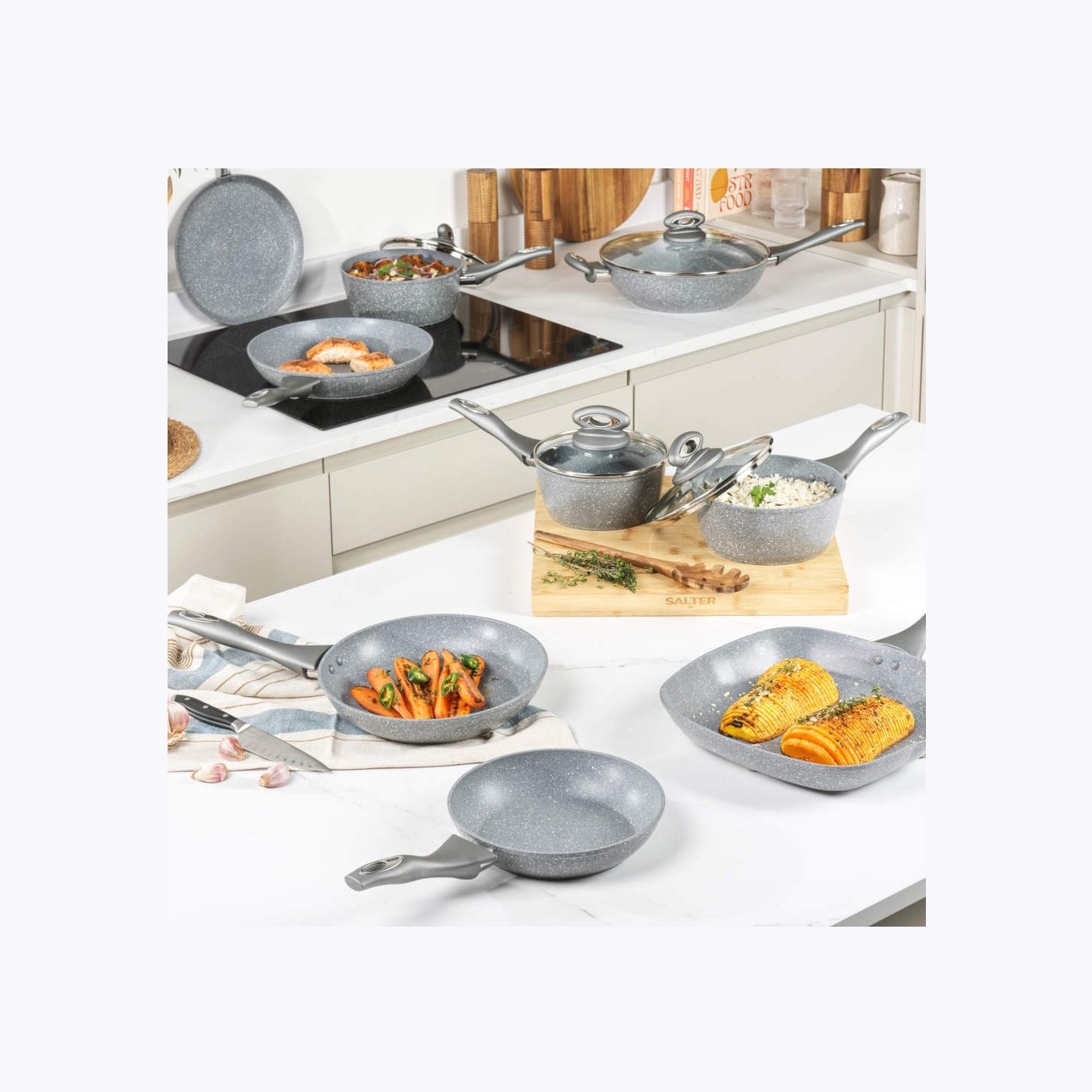 Salter BW02986G1EU7 Marblestone 3-Piece Saucepan Set - 16/18/20cm