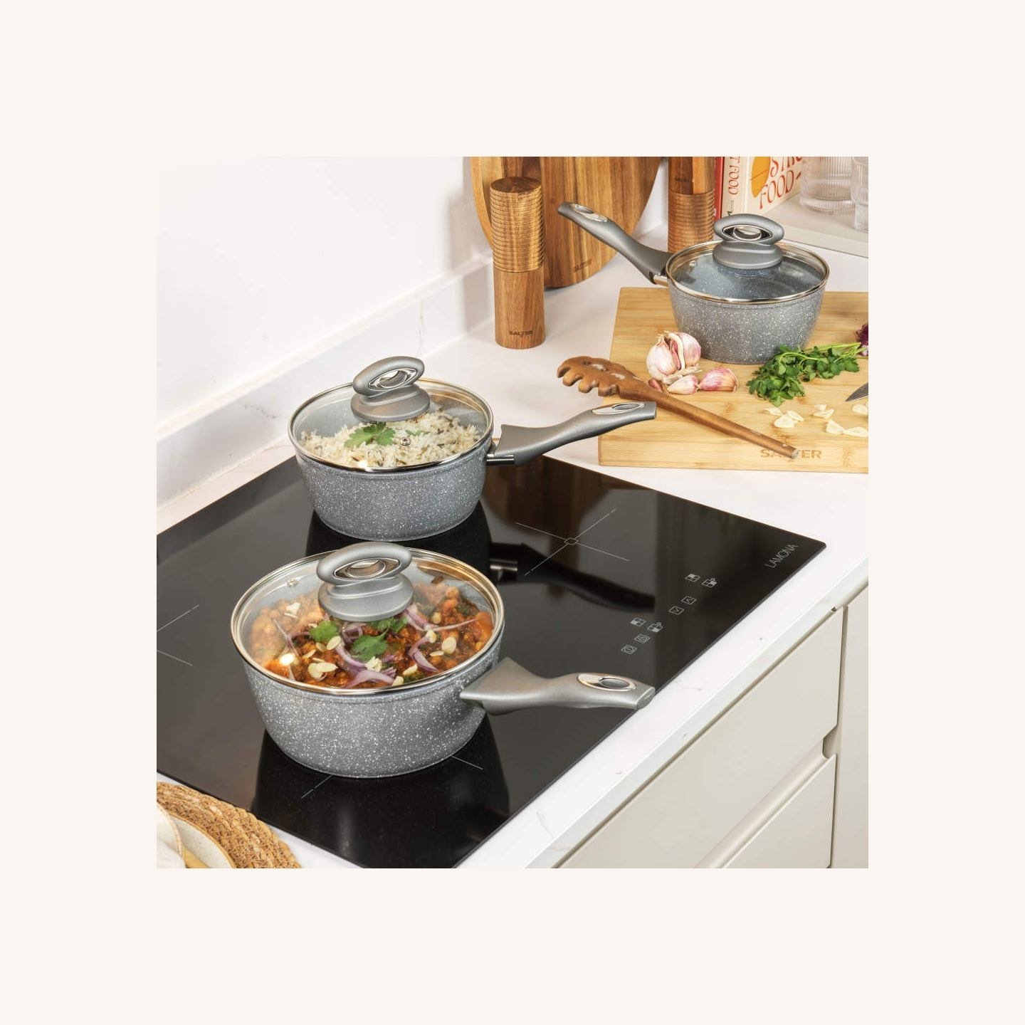 Salter BW02986G1EU7 Marblestone 3-Piece Saucepan Set - 16/18/20cm