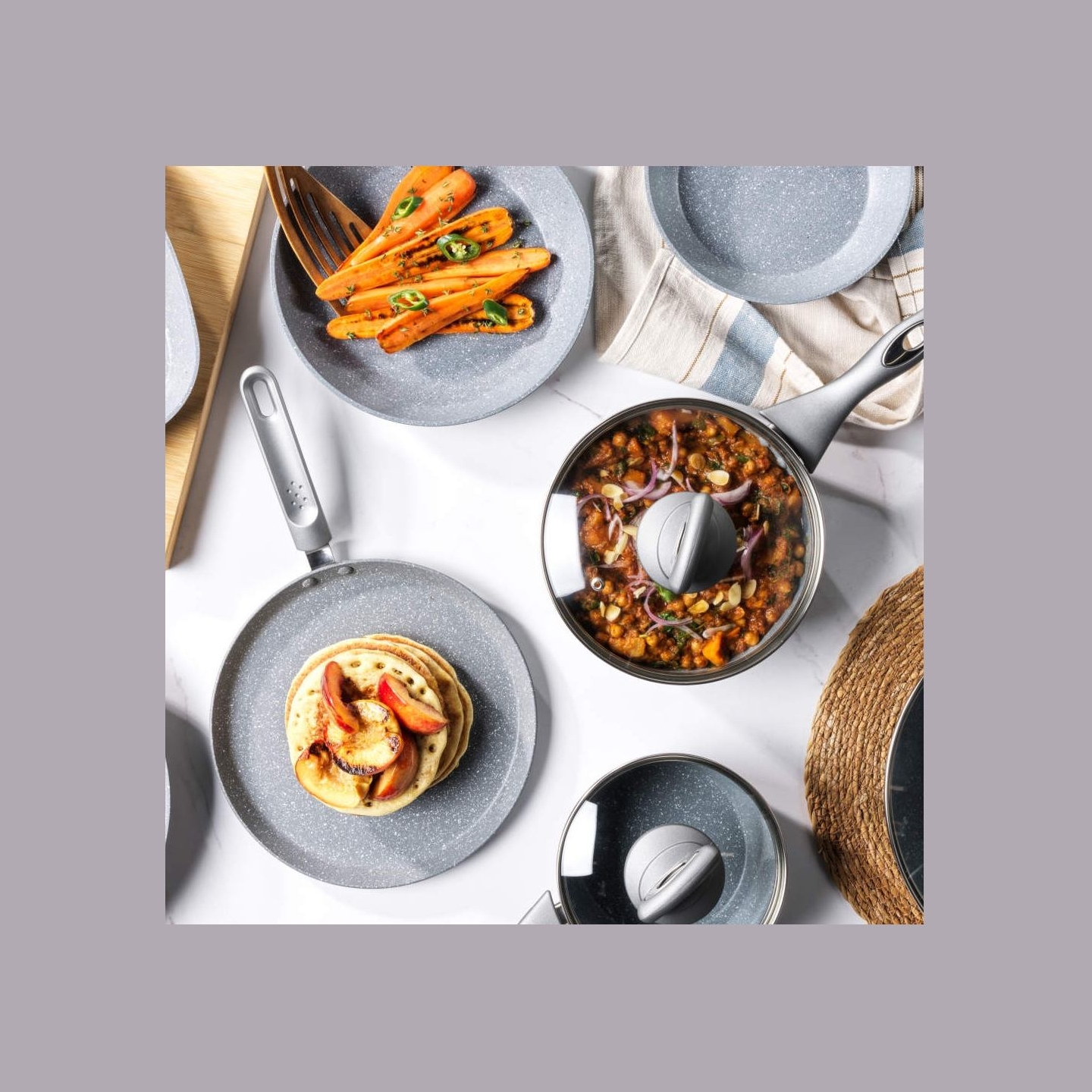 Salter BW02986G1EU7 Marblestone 3-Piece Saucepan Set - 16/18/20cm