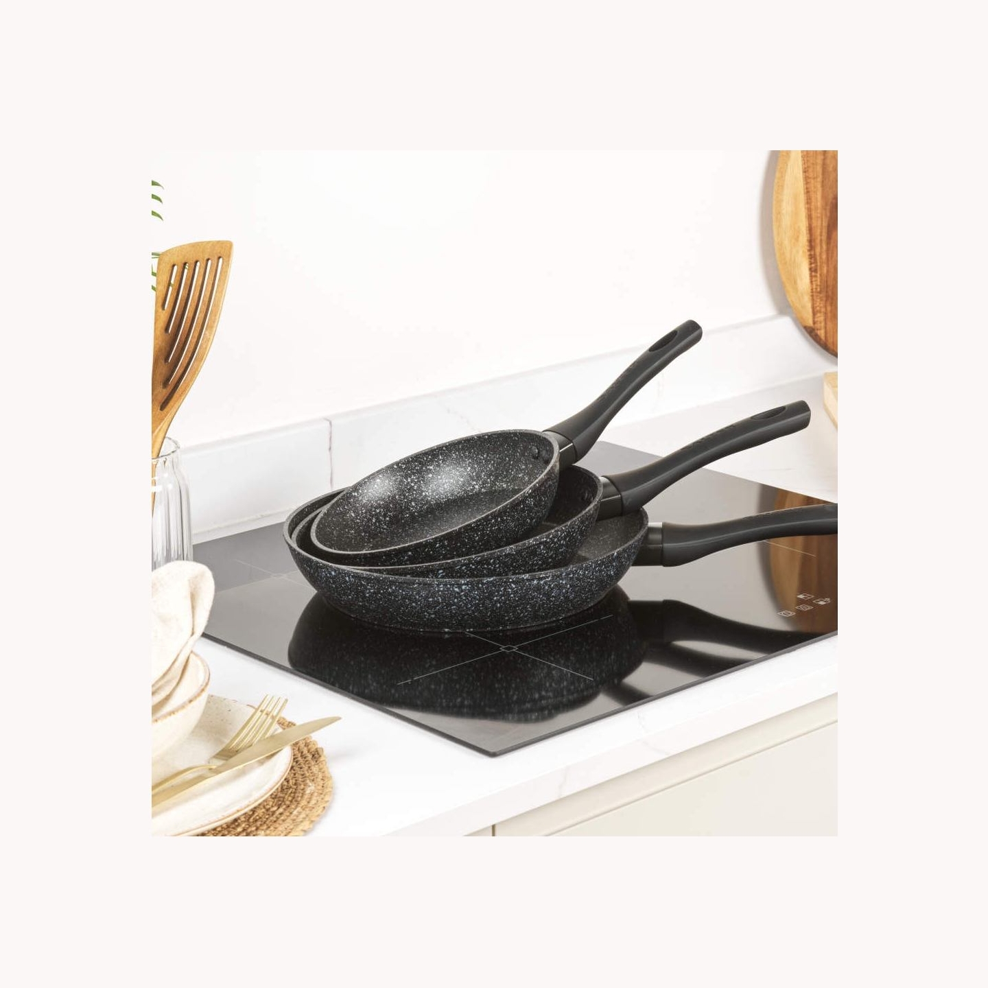 Salter BW11459BRMFOB Megastone Thermo Collar 3-Piece Frying Pan Set - 20/24/28cm
