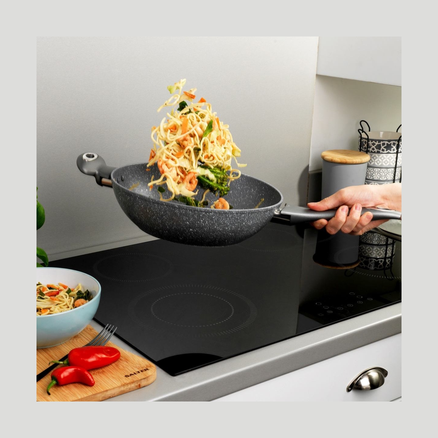 Salter BW02772G2MOR Marblestone Wok 28 cm, Grey